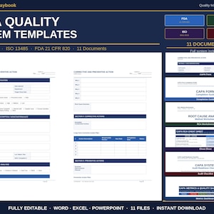 CAPA Quality System Templates – Medical Device ISO 13485, FDA 21 cfr 820, Root Cause Analysis