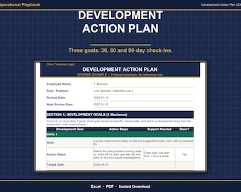 Individual Development Plan Template | Employee Development Action Plan IDP | Excel & Printable PDF | Goals, 30 60 90 Day Check-Ins
