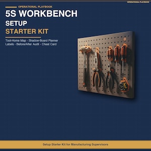 5S Shadow Board Planner and Workbench Setup Checklist | 5S Workplace Organization Excel Template | Lean Manufacturing Starter Kit image 1