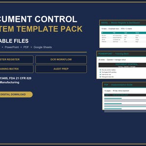 Document Control Register Excel Template | Master Register, Change Request Workflow, Training Matrix | ISO 13485 FDA 21 cfr 820 QMS