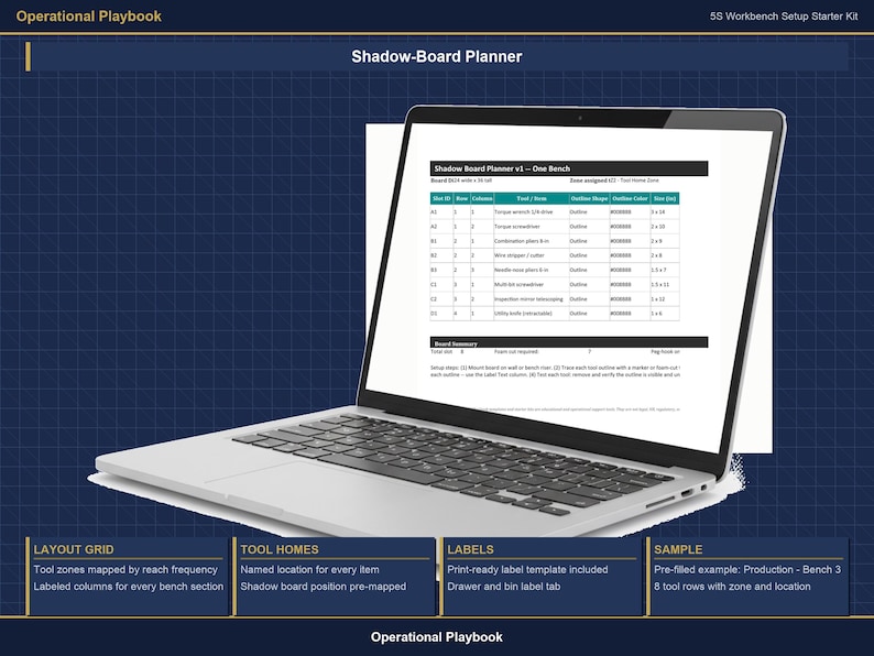 5S Shadow Board Planner and Workbench Setup Checklist | 5S Workplace Organization Excel Template | Lean Manufacturing Starter Kit image 4