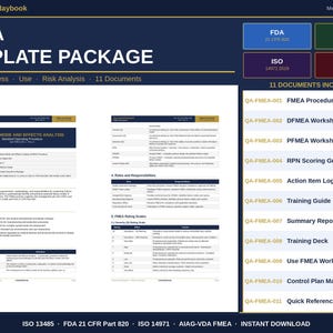 FMEA Template Package | Medical Device Quality Management | Iso 13485 Fda 820