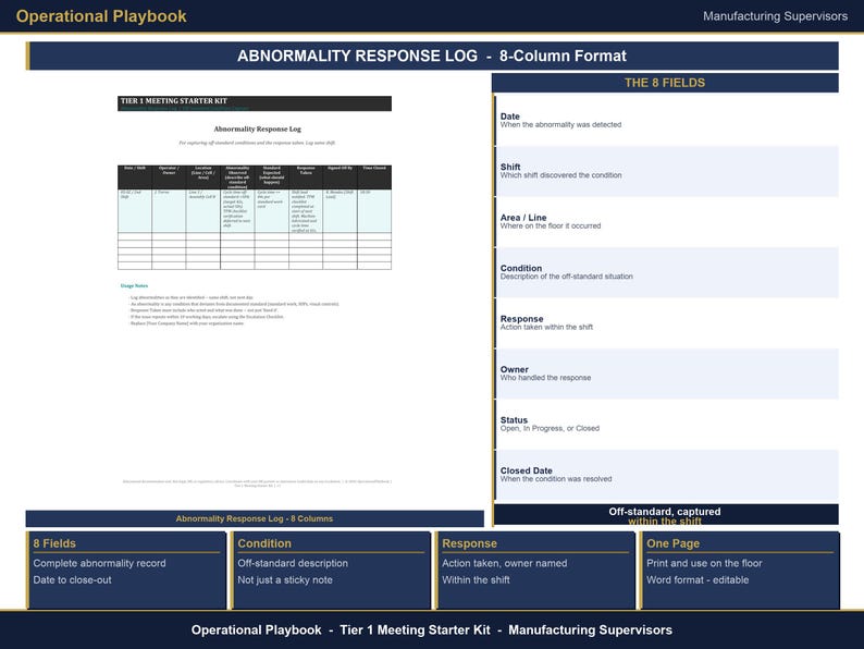 Daily Huddle Board and Tier 1 Meeting Template | Huddle Agenda, Action Tracker, Escalation Log | Manufacturing Shift Meeting Excel Kit image 8