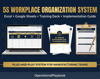 5S Workplace Organization Excel Template Bundle | 5S Audit Tracker, Training Deck, Red Tag Log | Lean Manufacturing 5S Implementation Kit