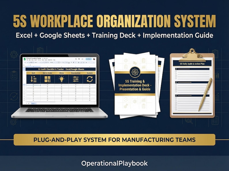 5S Workplace Organization Excel Template Bundle | 5S Audit Tracker, Training Deck, Red Tag Log | Lean Manufacturing 5S Implementation Kit image 1
