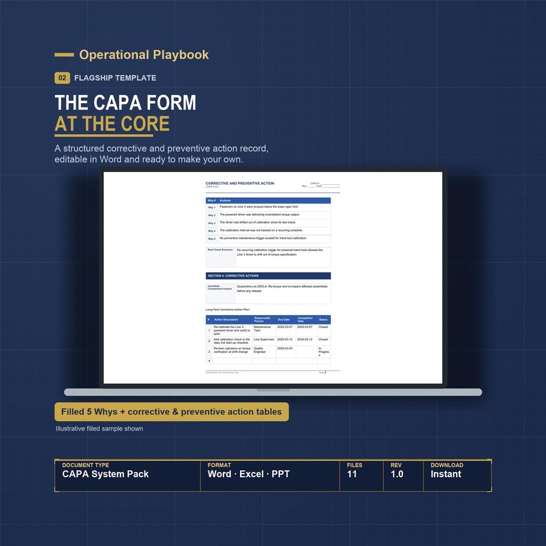 CAPA Template Excel Tracker | Corrective Action Form, Root Cause Analysis, 5 Why and Fishbone | Medical Device ISO 13485 FDA 21 cfr 820 image 2