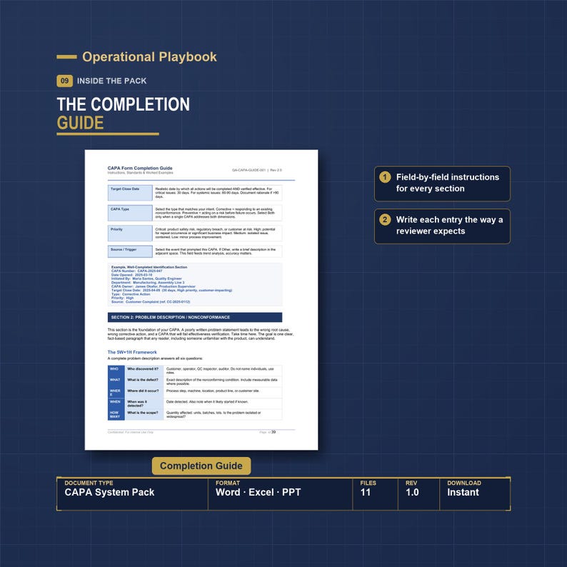 CAPA Template Excel Tracker | Corrective Action Form, Root Cause Analysis, 5 Why and Fishbone | Medical Device ISO 13485 FDA 21 cfr 820 image 9