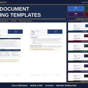 GMP Document Templates Word | Policy, Work Instruction and SOP Writing Templates | Training Roster | Fda 21 cfr 820 Iso 13485 | 6 Colors
