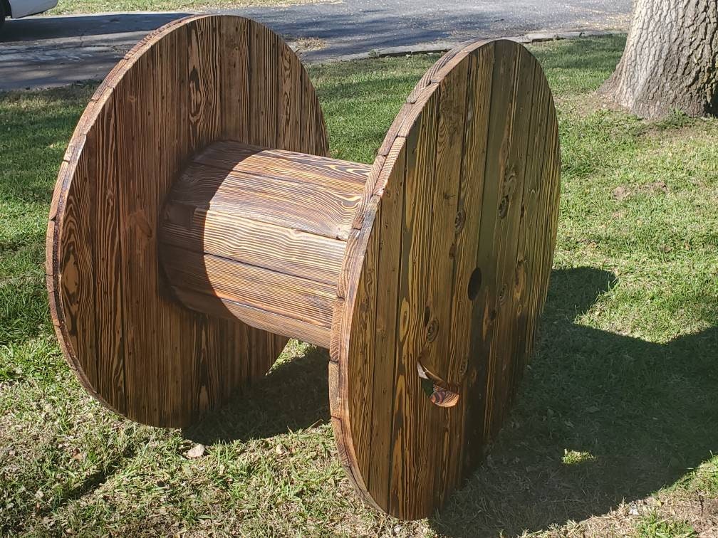 Wooden Burnt Spool Table Finished 3436 Round 