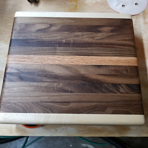 Hardwood Cutting Board with Walnut, Maple, and Oak