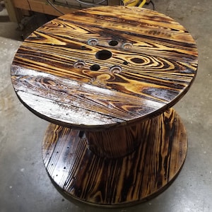 Wooden burnt spool table finished 34&quot;-36&quot;  round
