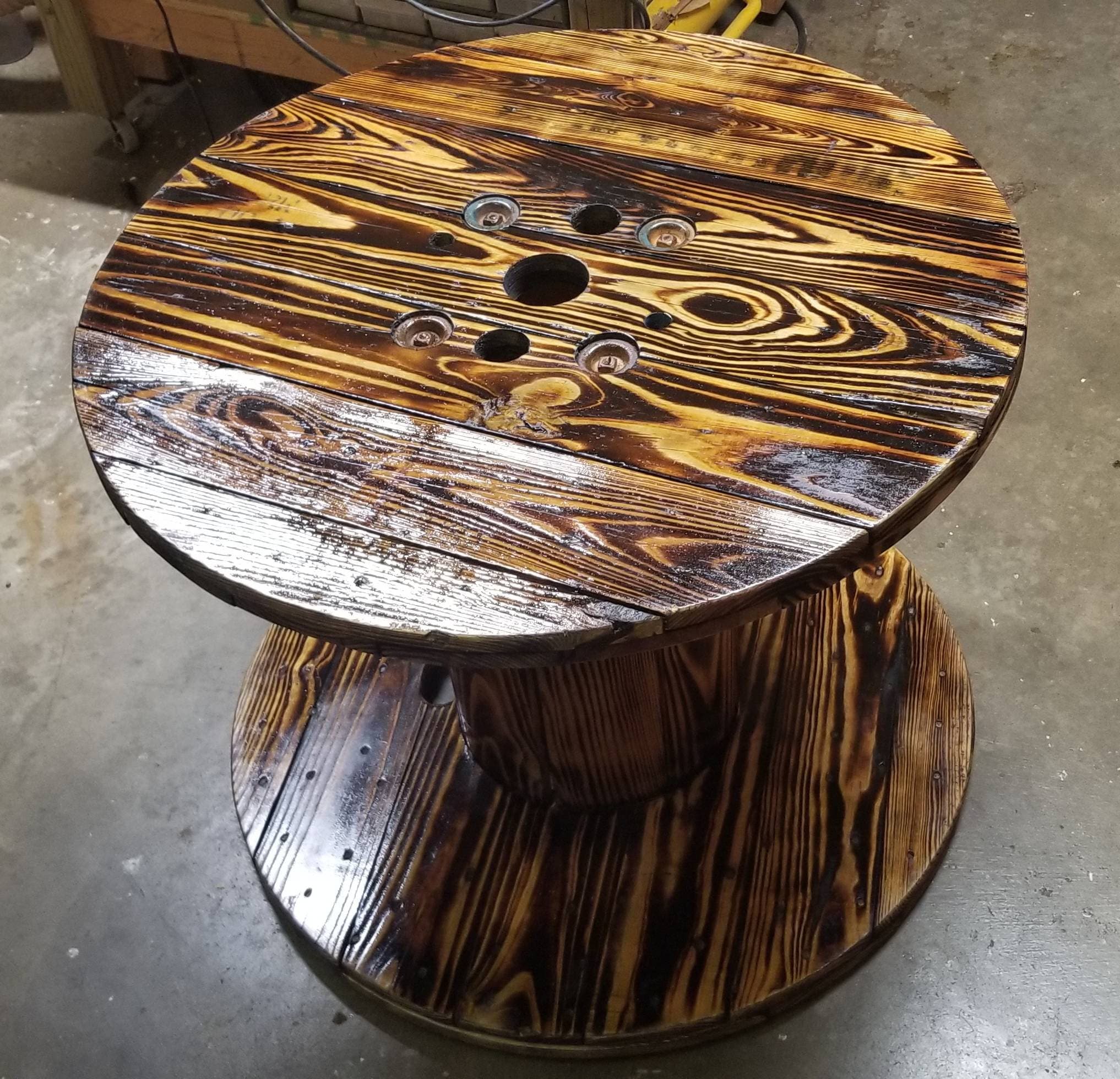 Wooden Burnt Spool Table Finished 3436 Round 