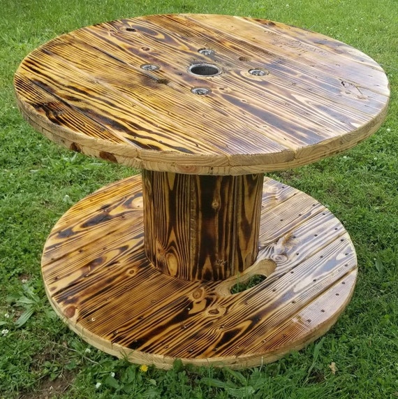 Wooden Burnt Spool Table Finished 3436 Round Etsy