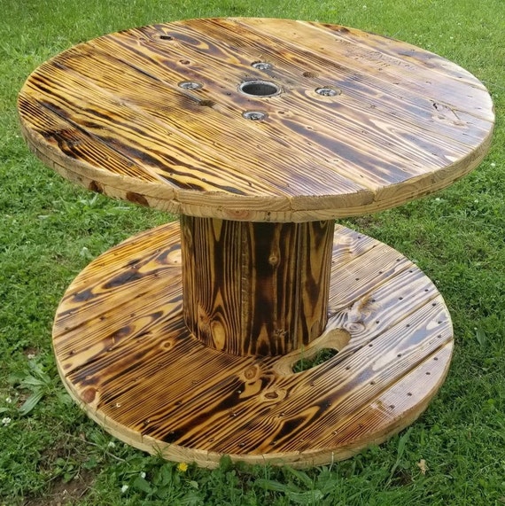 Wooden Burnt Spool Table Finished 3436 Round 