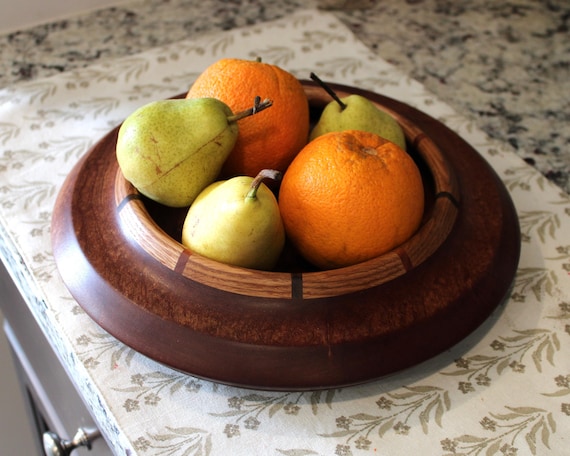 Sapele and Oak Wood Fruit Platter – 12 Inch Diameter Serving Bowl
