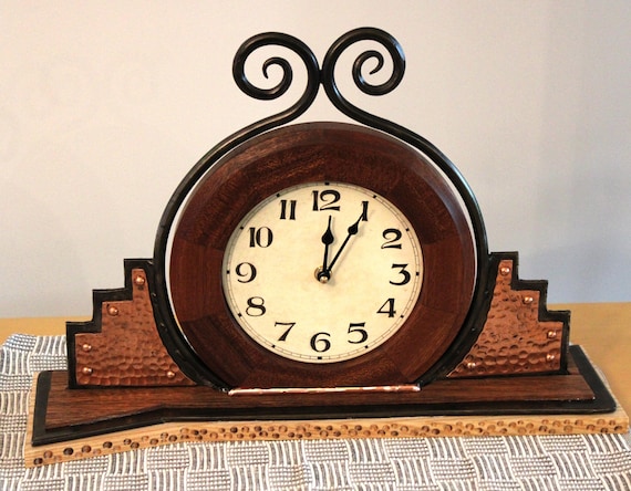 Forged Iron & Hardwood Mantle Clock