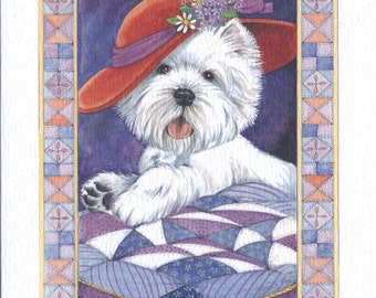 Westie Blank Note Card "The Red Hat" by Borgo