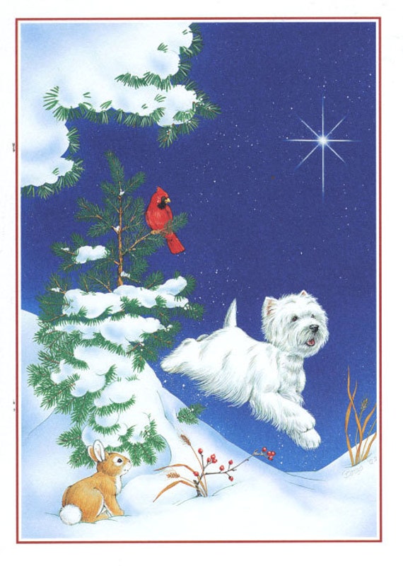 Westie Christmas Stickers Westie Dog Sled by Borgo