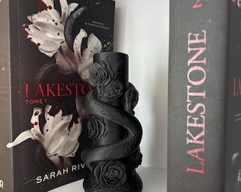 Decoratieve kaars met slang en rozen – Nepkaars in donkere, romantische gotische stijl – Romantische, mystieke decoratie – Uniek en esthetisch cadeau