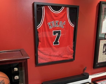 Wooden Jersey Display Case & Shadow Box with 98% UV Protection Acrylic, Hanger