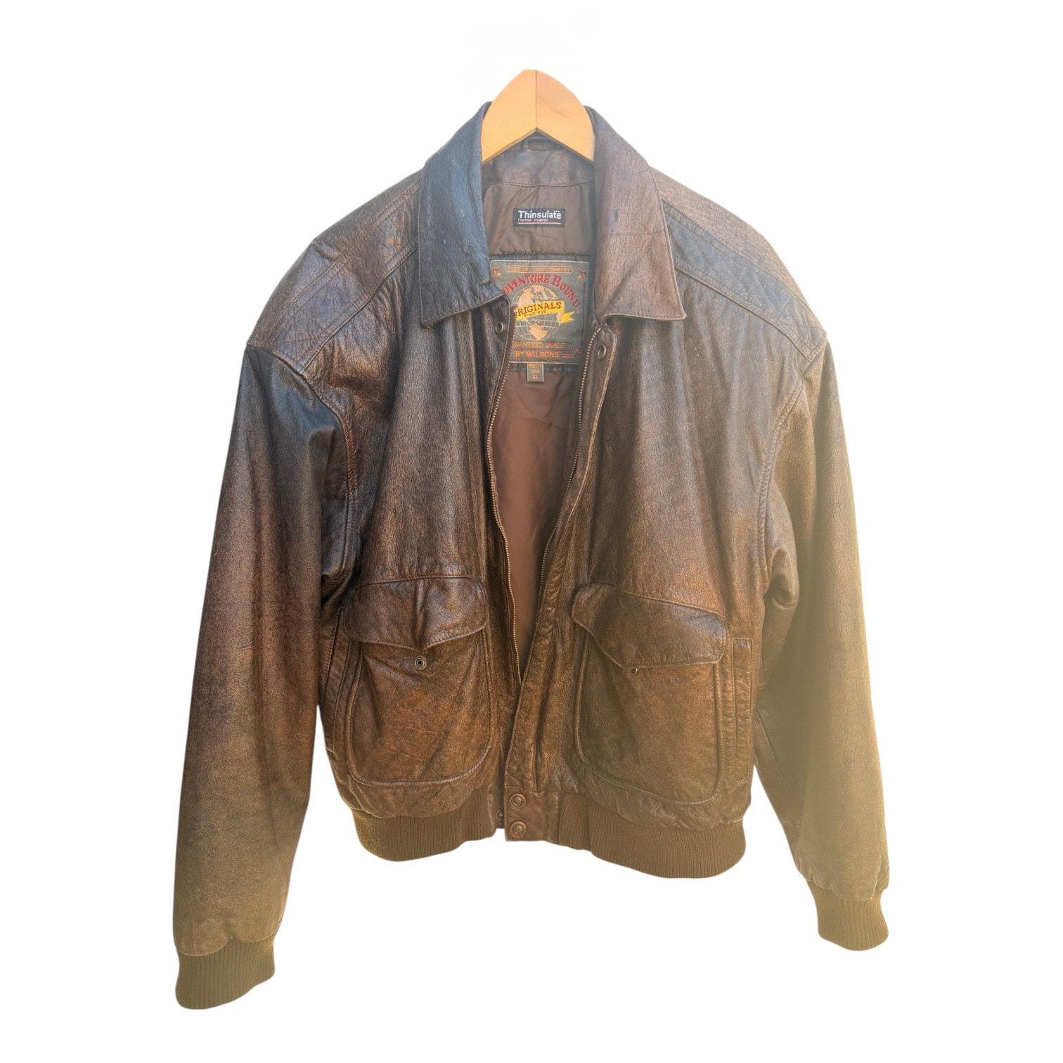 Vintage Adventure Bound By Wilsons Brown/ Tan Leather Bomber Jacket size M