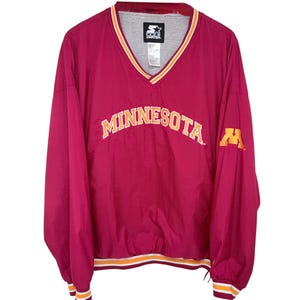 Vintage 90s Starter Minnesota Golden Gophers Pullover Windbreaker Jacket 2XL, Maroon V-Neck NCAA College Windshirt, Gophers Spellout XXL