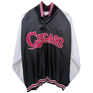 Vintage Chicago Satin Bomber Jacket Mens XL Black Red Script Streetwear USA