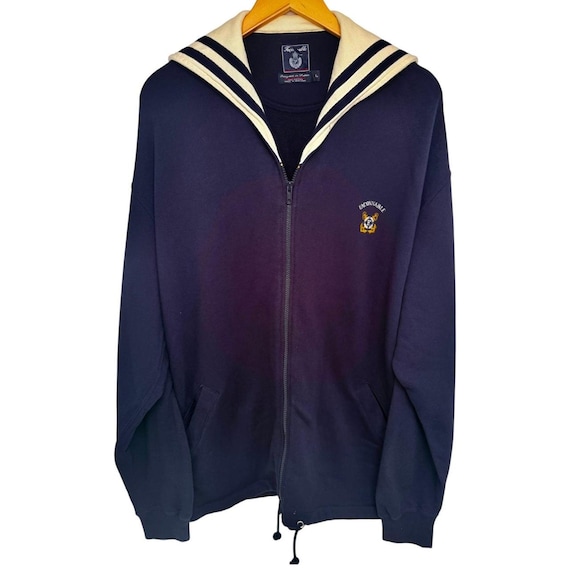 Façonnable, Vintage Faconnable Sailor Collar Sweatshirt Mens Large Blue Full Zip Jacket 90s French Riviera Yachting Preppy Coastal Grandpa CrueBro