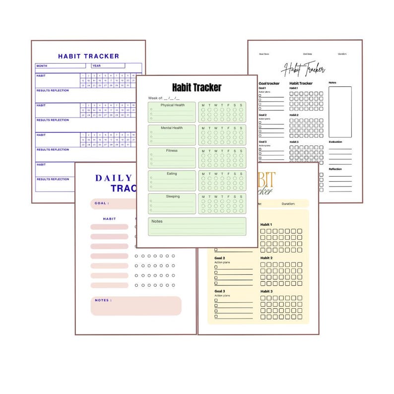 Fitness Habit Tracker PNG PDF Daily Workout Routine Log Gym Progress ...