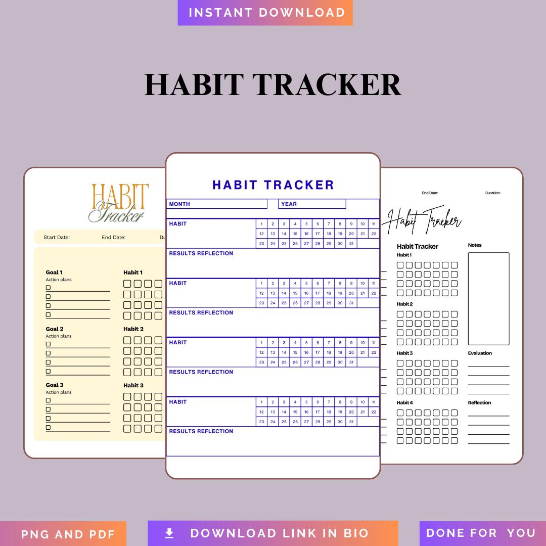 Fitness Habit Tracker PNG PDF Daily Workout Routine Log Gym Progress ...
