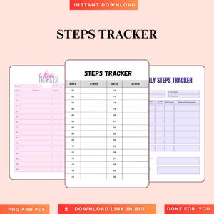 Step Trackers PNG PDF Walking Log Daily Steps Pedometer Art Fitness Journal Active Life Footsteps Tracker Health Goals Movement Log Plan