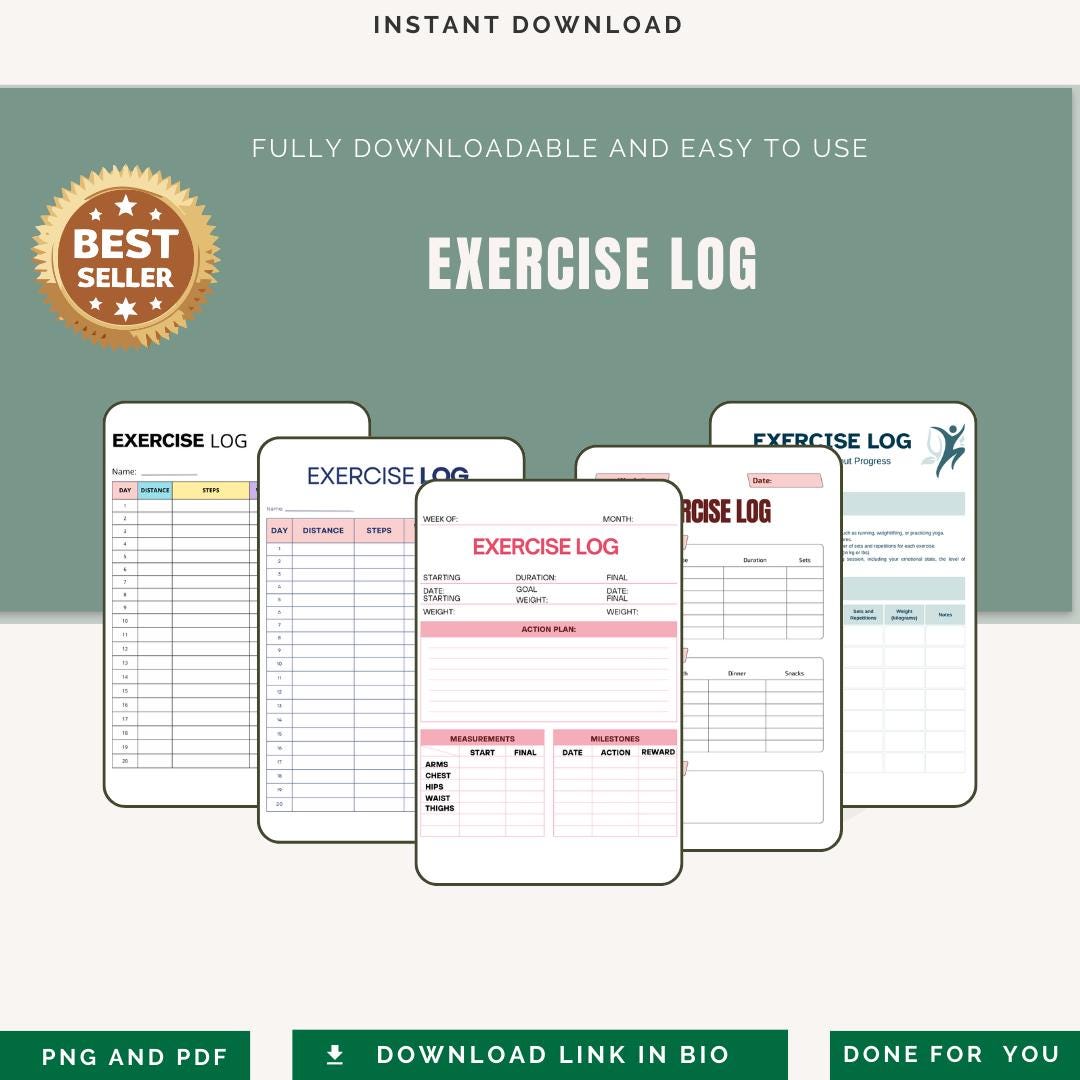 Positive Exercise Log Exercise Log PNG PDF Fitness Workout Tracker Daily Gym Journal Strength ...