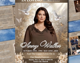 In Loving Memory Funeral Program Template Canva, 8 Page Editable Obituary Memorial Booklet, Celebration of Life Brochure, Instant Download