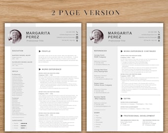 Resume Template Canva with Cover Letter, Minimalist Professional CV Template, 1 & 2 Page Resume Canva, Editable Resume with Photo