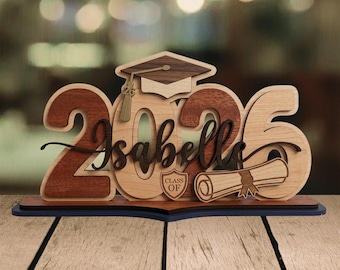 Class of 2026 Personalized Graduation Name Sign SVG, Custom Senior Table Decor, Laser Cut File for Glowforge xTool, Graduation Party Sign