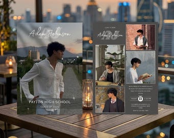 2026 Monogram Graduation Announcement Template, Editable Canva Grad Card, Senior Graduation Photo Announcement, Digital Download Template