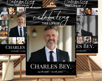 Funeral Photo Collage Sign | In Loving Memory Welcome Poster | Editable Canva Memorial Template | Celebration of Life Digital Download