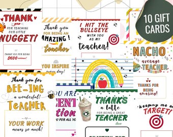 Teacher Gift Card Holder Bundle Printable, 10 Teacher Appreciation Week Gift Card Holders, End of Year Teacher Thank You PDF Canva Template