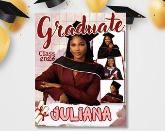 Graduate 2026 Editable Canva Template, Red & Black Graduation Invite, Class of 2026 Senior Photo Template, Personalized Graduation Design