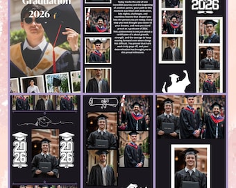 Male Graduation Template Set of 6, Photo Collage Graduation Poster, Senior Party Welcome Sign, Class of 2026 Canva Template Bundle Printable