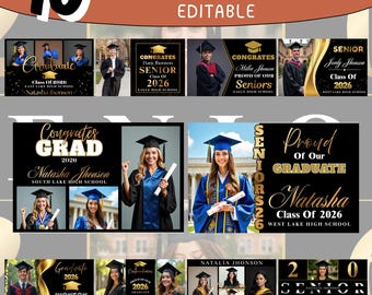 Graduate Yard Sign Bundle, Senior 2026 Graduation Canva Template, Editable Graduation Yard Signs, Custom Grad Party Decorations