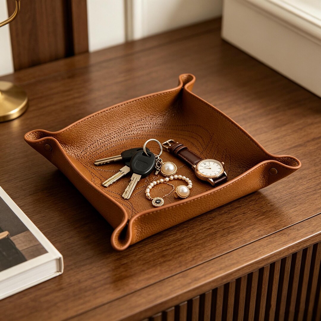 Leather Valet Tray, Catchall Tray for Keys Jewelry, Desk Organizer ...