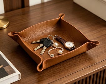 Leather Valet Tray, Catchall Tray for Keys Jewelry, Desk Organizer, Entryway Tray, Nightstand Tray, Multi Color Gift for Men Women