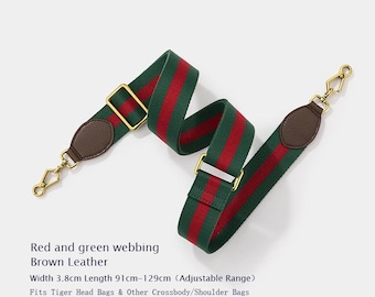 Correa ajustable para bolso a rayas rojas y verdes, correa de repuesto para bandolera con herrajes dorados.
