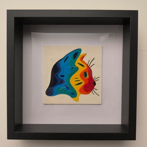 Tableau Brodé Main – Chat Sur Toile Avec Cadre – Fait Main, Occasion