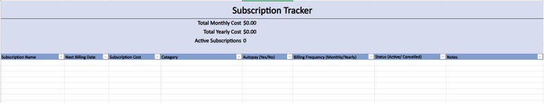 Subscription Tracker Excel Template | Simple Finance Budget Organizer ...