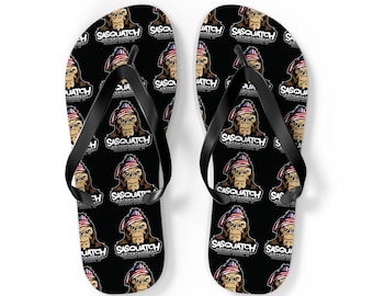 Sasquatch Head Pattern Flip Flops