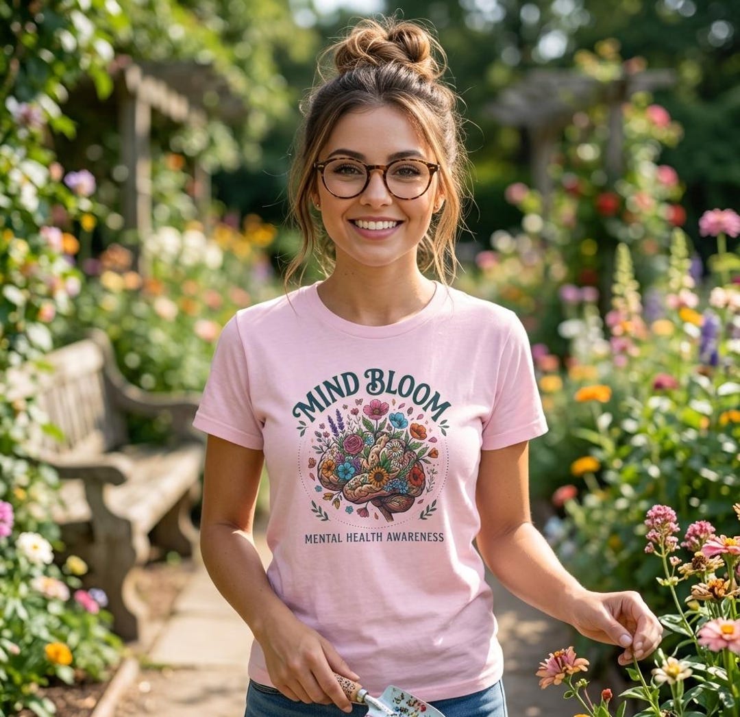 Mind Bloom Brain Floral Illustration Tee | Mental Health Awareness T ...
