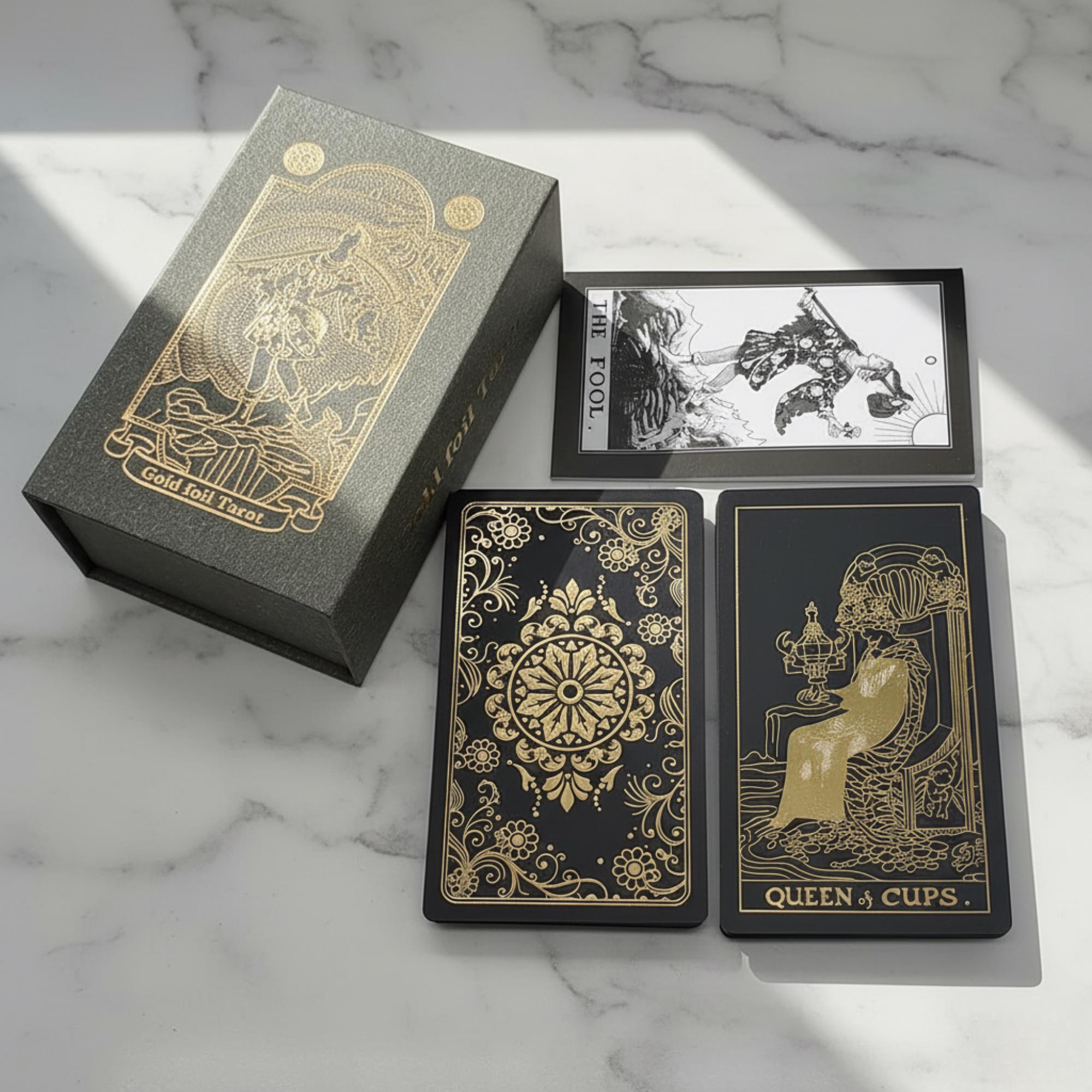 Black Gold Foil Rider Waite Tarot Deck With Guidebook – Waterproof PVC ...