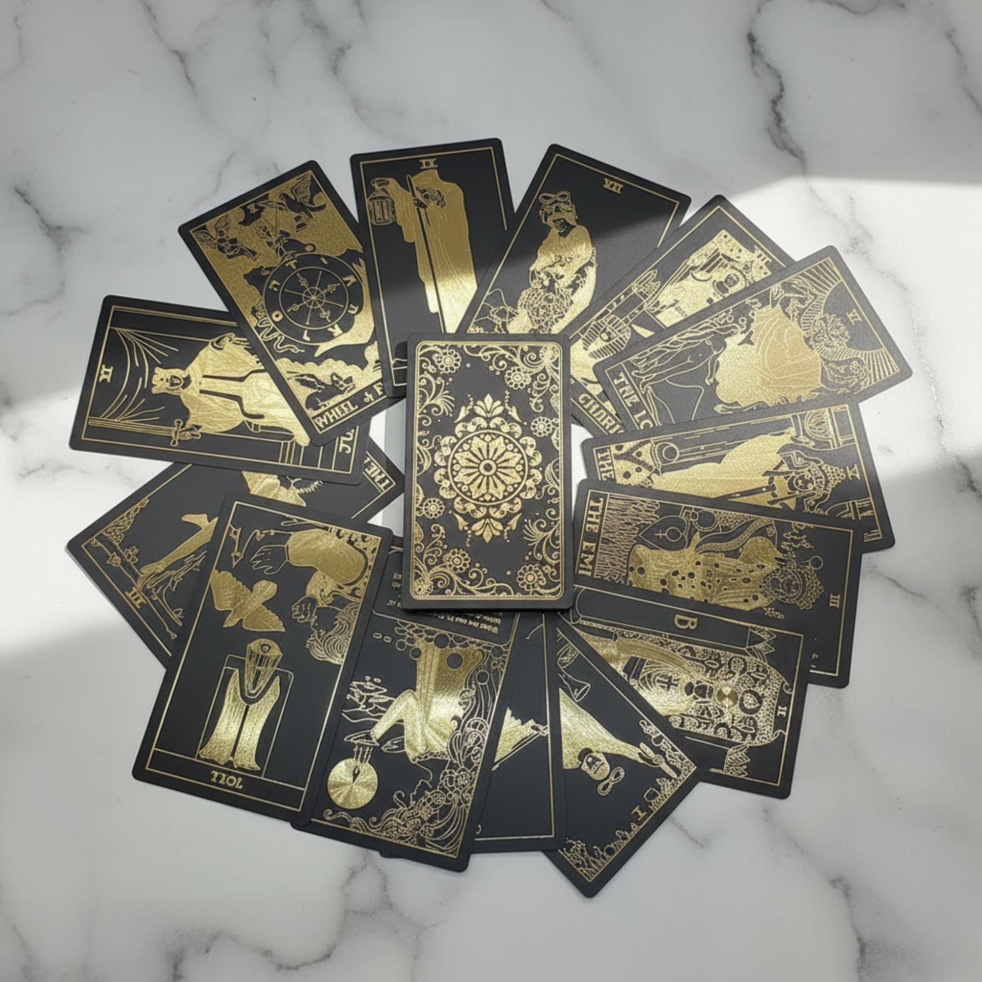 Black Gold Foil Rider Waite Tarot Deck With Guidebook – Waterproof PVC ...
